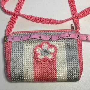 Pink and Silver Crochet Crossbody Bag